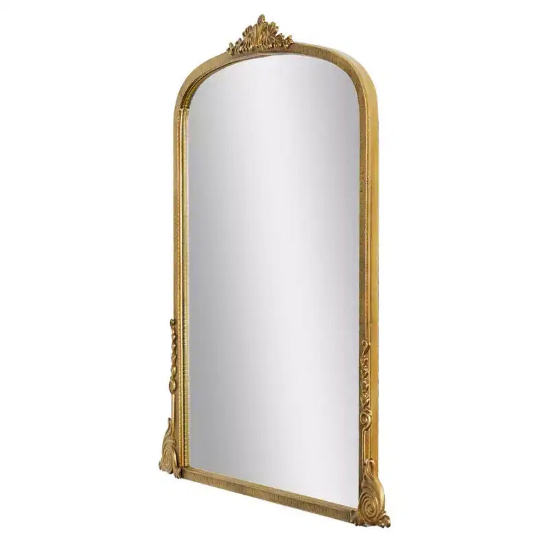 23" x 29.5" Arch Ornate Metal Accent Wall Mirror Antique Gold - Head West: Baroque Inspired, No Assembly Required
