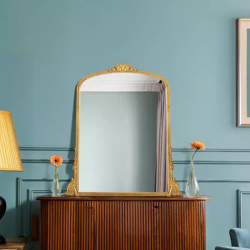 23" x 29.5" Arch Ornate Metal Accent Wall Mirror Antique Gold - Baroque Inspired, No Assembly Required