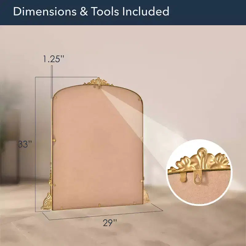 23" x 29.5" Arch Ornate Metal Accent Wall Mirror Antique Gold - Baroque Inspired, No Assembly Required