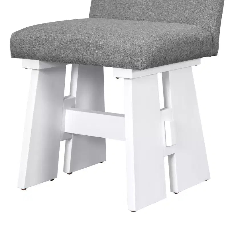 7 Piece Dining Table with 6 Upholstered Dining Chairs, Retro and Rustic, Natural/Gray+White