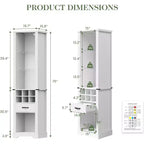 75 Inches Tall Storage Cabinet with LED Light, Farmhouse Pantry Cabinet with Tempered Glass Adjustable Shelves, Wine Storage Rack