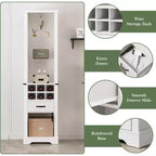 75 Inches Tall Storage Cabinet with LED Light, Farmhouse Pantry Cabinet with Tempered Glass Adjustable Shelves, Wine Storage Rack
