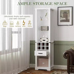75 Inches Tall Storage Cabinet with LED Light, Farmhouse Pantry Cabinet with Tempered Glass Adjustable Shelves, Wine Storage Rack