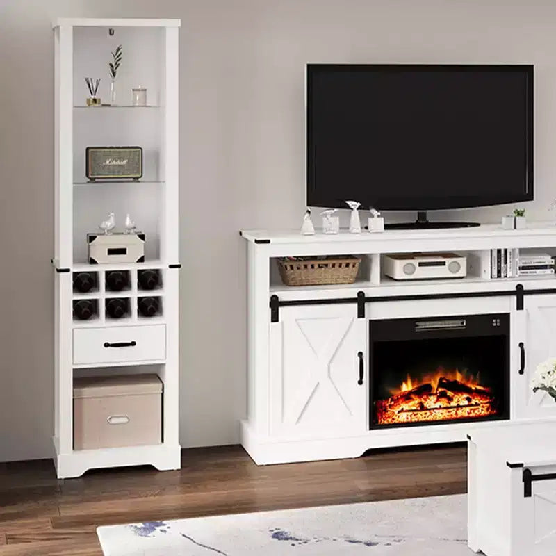 75 Inches Tall Storage Cabinet with LED Light, Farmhouse Pantry Cabinet with Tempered Glass Adjustable Shelves, Wine Storage Rack