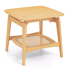 1/2 PCS Bamboo Sofa Side Table with Faux Rattan Storage Shelf Boho End Table Living Room