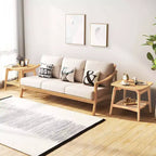 1/2 PCS Bamboo Sofa Side Table with Faux Rattan Storage Shelf Boho End Table Living Room