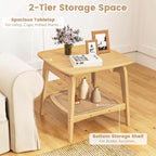 1/2 PCS Bamboo Sofa Side Table with Faux Rattan Storage Shelf Boho End Table Living Room