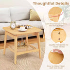 1/2 PCS Bamboo Sofa Side Table with Faux Rattan Storage Shelf Boho End Table Living Room