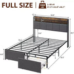 Bed Frame with Storage Headboard, LED Lights, Charging Station, 2 Drawers, No Box Spring Needed, Easy Assembly