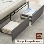 Bed Frame with Storage Headboard, LED Lights, Charging Station, 2 Drawers, No Box Spring Needed, Easy Assembly