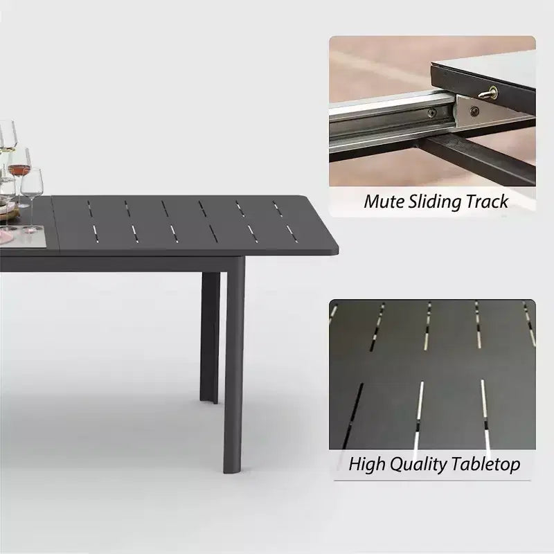Outdoor Patio Expandable 65-95 Dining Table, Metal Aluminum 6-8 Person Rectangular Table