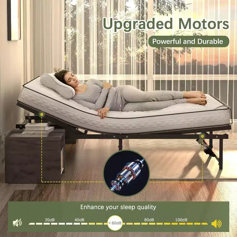 Adjustable Bed Frame Electric Bed Base with Wired Remote, Ergonomic Foot and Head Incline Function, King
