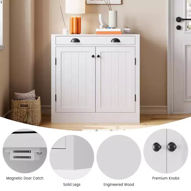White Sideboard Buffet Cabinet, Wooden Coffee Bar Cabinet with Drawer, Adjustable Shelf, Farmhouse Storage Cabinets