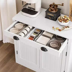 White Sideboard Buffet Cabinet, Wooden Coffee Bar Cabinet with Drawer, Adjustable Shelf, Farmhouse Storage Cabinets
