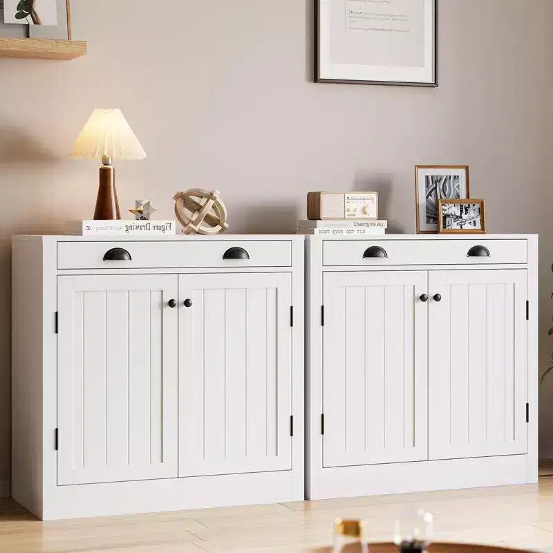 White Sideboard Buffet Cabinet, Wooden Coffee Bar Cabinet with Drawer, Adjustable Shelf, Farmhouse Storage Cabinets