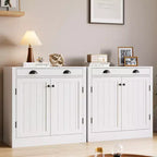 White Sideboard Buffet Cabinet, Wooden Coffee Bar Cabinet with Drawer, Adjustable Shelf, Farmhouse Storage Cabinets
