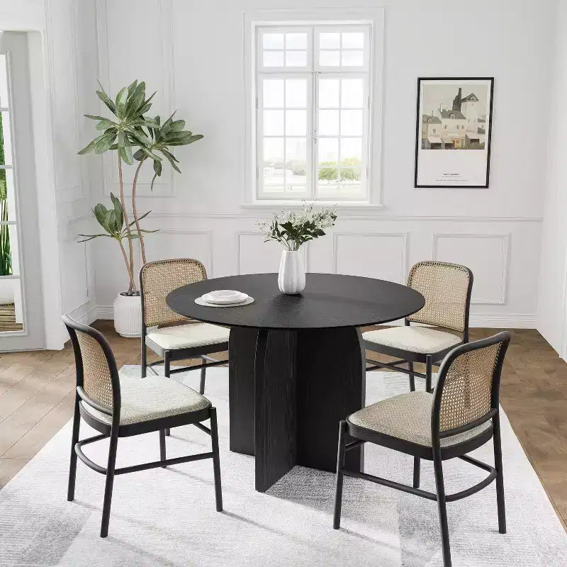42 x 42 Solid Wood Round Dining Table with Black Finish and Elegant Arched Legs for Modern Dining Rooms & Kitchens