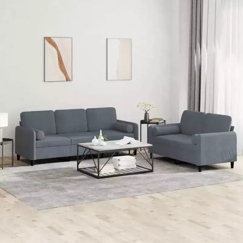 Dark Gray Velvet Sofa Set with Sturdy Plywood & Metal Frame, Comfortable Padding - Includes Two and Three-Seater Sofas