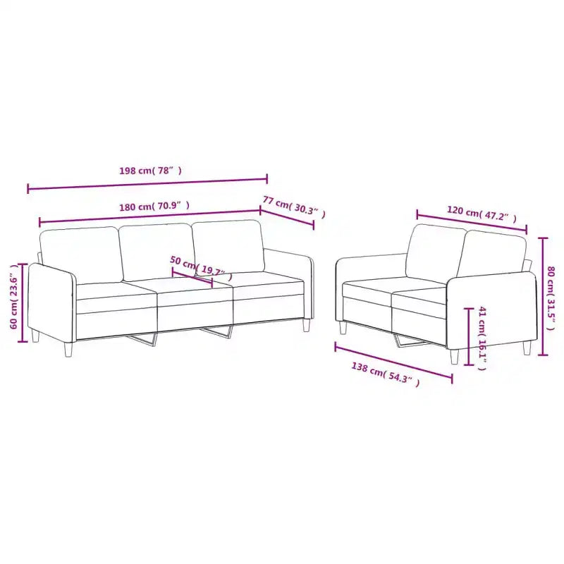 Dark Gray Velvet Sofa Set with Sturdy Plywood & Metal Frame, Comfortable Padding - Includes Two and Three-Seater Sofas