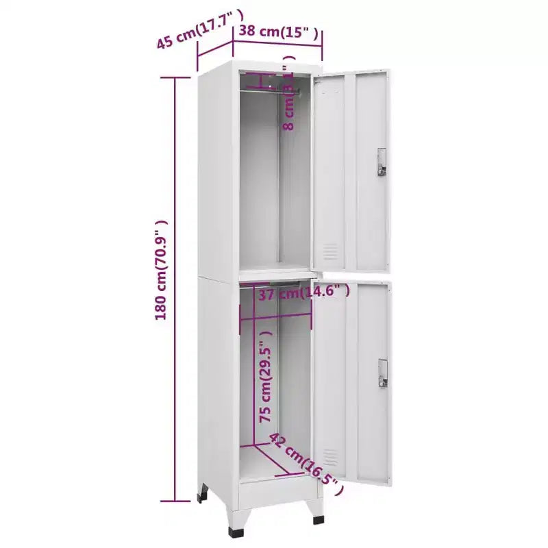 Locker Grey Steel Large Locker Cabinet Rectangular Industrial - Gray With 2 Lockers