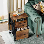 Filing Cabinet 2 Drawer Mobile with Open Storage Shelf, Rolling Printer Stand for Home Office, Fits A4 Size, Rustic Brown Wood Grain