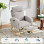 Rocking Chair Nursery Chair with Foot Rest, Recliner Armchair with High Backrest& Wood Legs and Side Pocket for Living Room, Bedroom,Grey