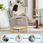 Rocking Chair Nursery Chair with Foot Rest, Recliner Armchair with High Backrest& Wood Legs and Side Pocket for Living Room, Bedroom,Grey