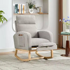 Rocking Chair Nursery Chair with Foot Rest, Recliner Armchair with High Backrest& Wood Legs and Side Pocket for Living Room, Bedroom,Grey