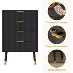 4-Drawer Dresser with Gold Metal Handles, Fluted Chest of Drawers for Bedroom, Living Room and Entryway