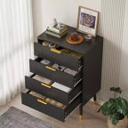 4-Drawer Dresser with Gold Metal Handles, Fluted Chest of Drawers for Bedroom, Living Room and Entryway