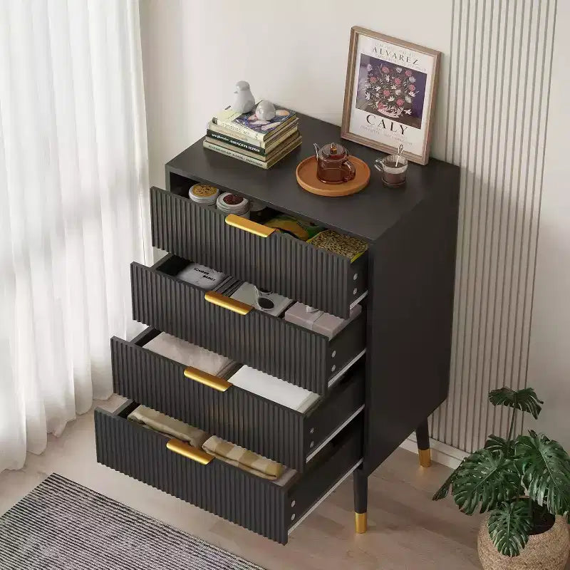 4-Drawer Dresser with Gold Metal Handles, Fluted Chest of Drawers for Bedroom, Living Room and Entryway