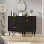 4-Drawer Dresser with Gold Metal Handles, Fluted Chest of Drawers for Bedroom, Living Room and Entryway