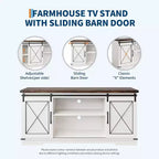 Farmhouse TV Stand and Entertainment Center for TV Up to 65 Inches with Sliding Barn Doors and Adjustable Shelf, for Living Room, Bedroom