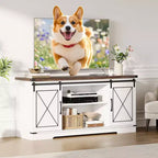 Farmhouse TV Stand and Entertainment Center for TV Up to 65 Inches with Sliding Barn Doors and Adjustable Shelf, for Living Room, Bedroom