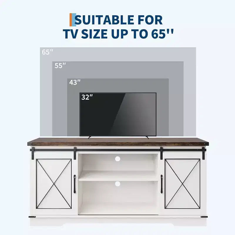 Farmhouse TV Stand and Entertainment Center for TV Up to 65 Inches with Sliding Barn Doors and Adjustable Shelf, for Living Room, Bedroom