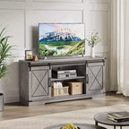 Farmhouse TV Stand and Entertainment Center for TV Up to 65 Inches with Sliding Barn Doors and Adjustable Shelf, for Living Room, Bedroom