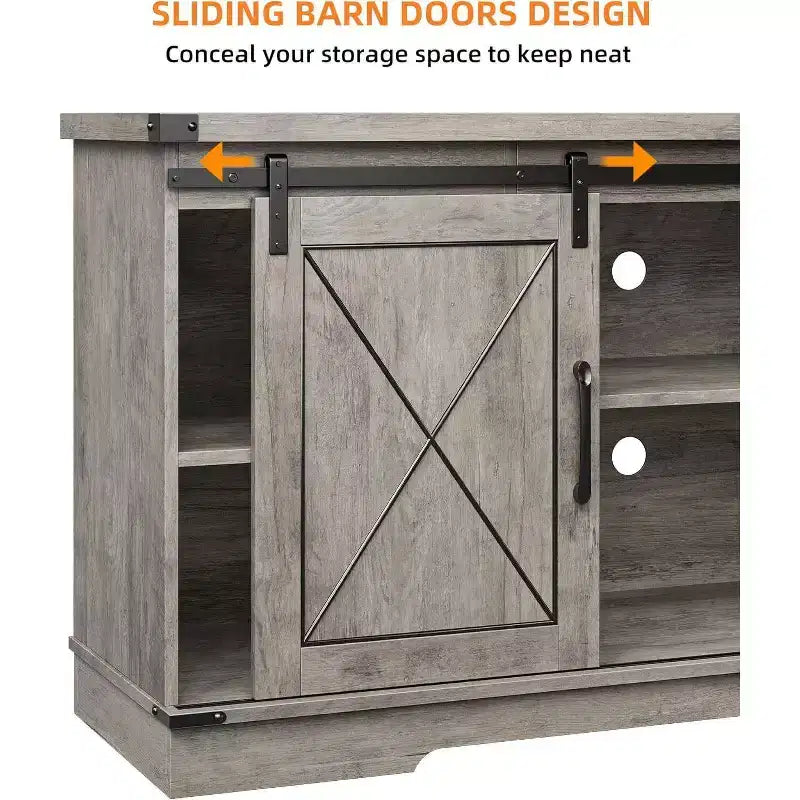 Farmhouse TV Stand and Entertainment Center for TV Up to 65 Inches with Sliding Barn Doors and Adjustable Shelf, for Living Room, Bedroom