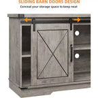 Farmhouse TV Stand and Entertainment Center for TV Up to 65 Inches with Sliding Barn Doors and Adjustable Shelf, for Living Room, Bedroom