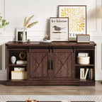 Farmhouse TV Stand and Entertainment Center for TV Up to 65 Inches with Sliding Barn Doors and Adjustable Shelf, for Living Room, Bedroom