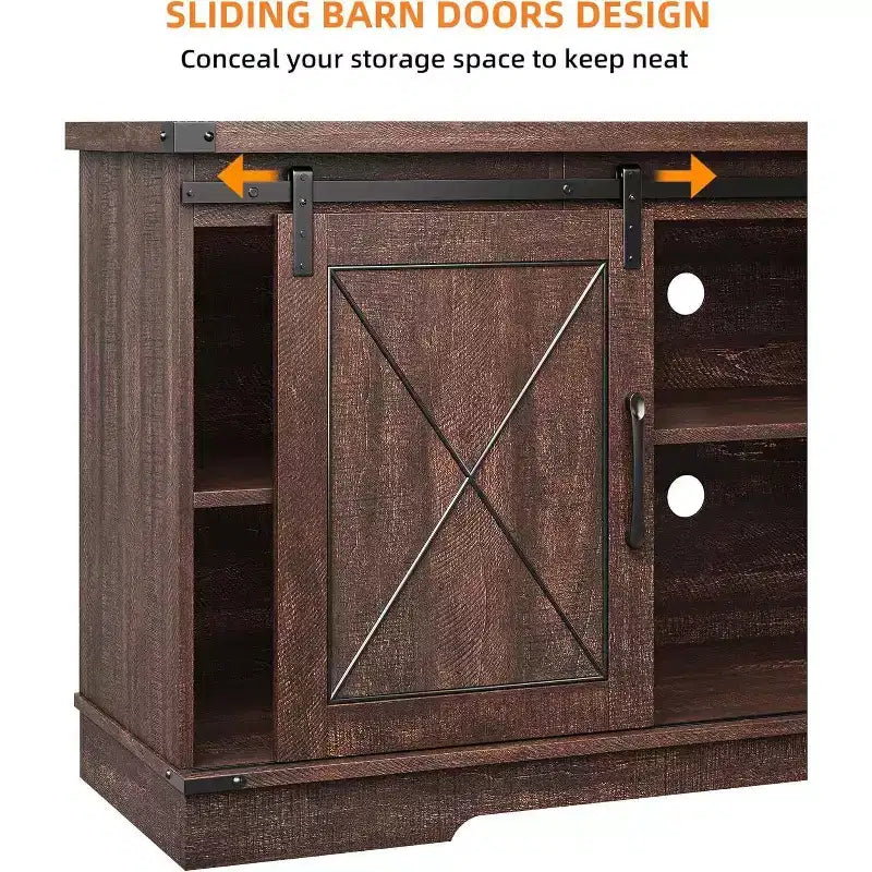 Farmhouse TV Stand and Entertainment Center for TV Up to 65 Inches with Sliding Barn Doors and Adjustable Shelf, for Living Room, Bedroom
