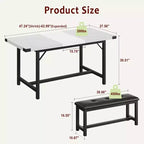 3-Piece Extendable Kitchen Table for 4-6 People with 2 Upholstered Benches - Marble White for Apartment Dining Room
