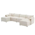 6-Piece Chenille U-Shaped Modular Sectional Sofa with Dual Ottomans and Double-Layer Cushions