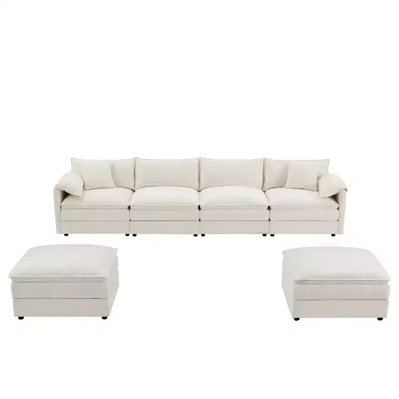 6-Piece Chenille U-Shaped Modular Sectional Sofa with Dual Ottomans and Double-Layer Cushions
