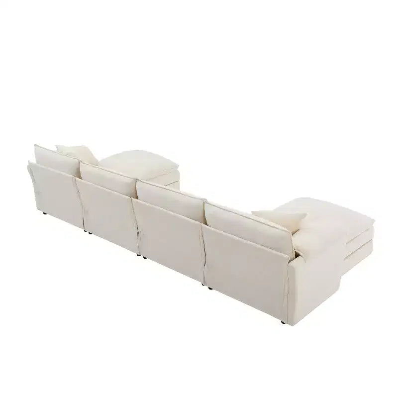 6-Piece Chenille U-Shaped Modular Sectional Sofa with Dual Ottomans and Double-Layer Cushions
