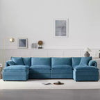 6-Piece Chenille U-Shaped Modular Sectional Sofa with Dual Ottomans and Double-Layer Cushions