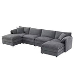 6-Piece Chenille U-Shaped Modular Sectional Sofa with Dual Ottomans and Double-Layer Cushions
