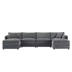 6-Piece Chenille U-Shaped Modular Sectional Sofa with Dual Ottomans and Double-Layer Cushions