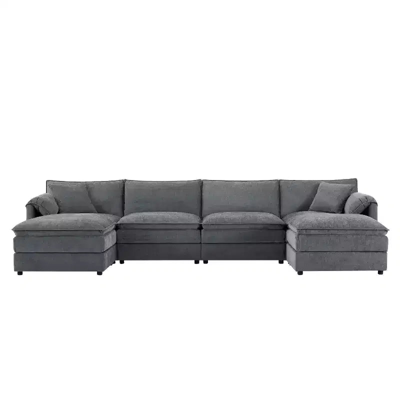6-Piece Chenille U-Shaped Modular Sectional Sofa with Dual Ottomans and Double-Layer Cushions
