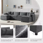6-Piece Chenille U-Shaped Modular Sectional Sofa with Dual Ottomans and Double-Layer Cushions