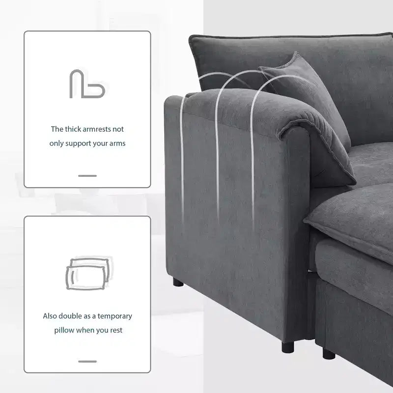 6-Piece Chenille U-Shaped Modular Sectional Sofa with Dual Ottomans and Double-Layer Cushions